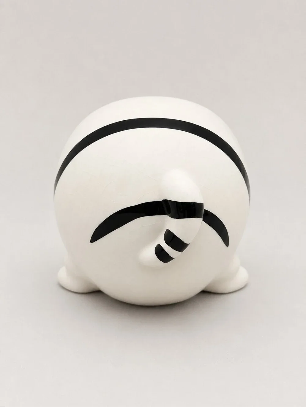Pier 1 White & Black Striped Ceramic Fat Cat Figurine Bank
